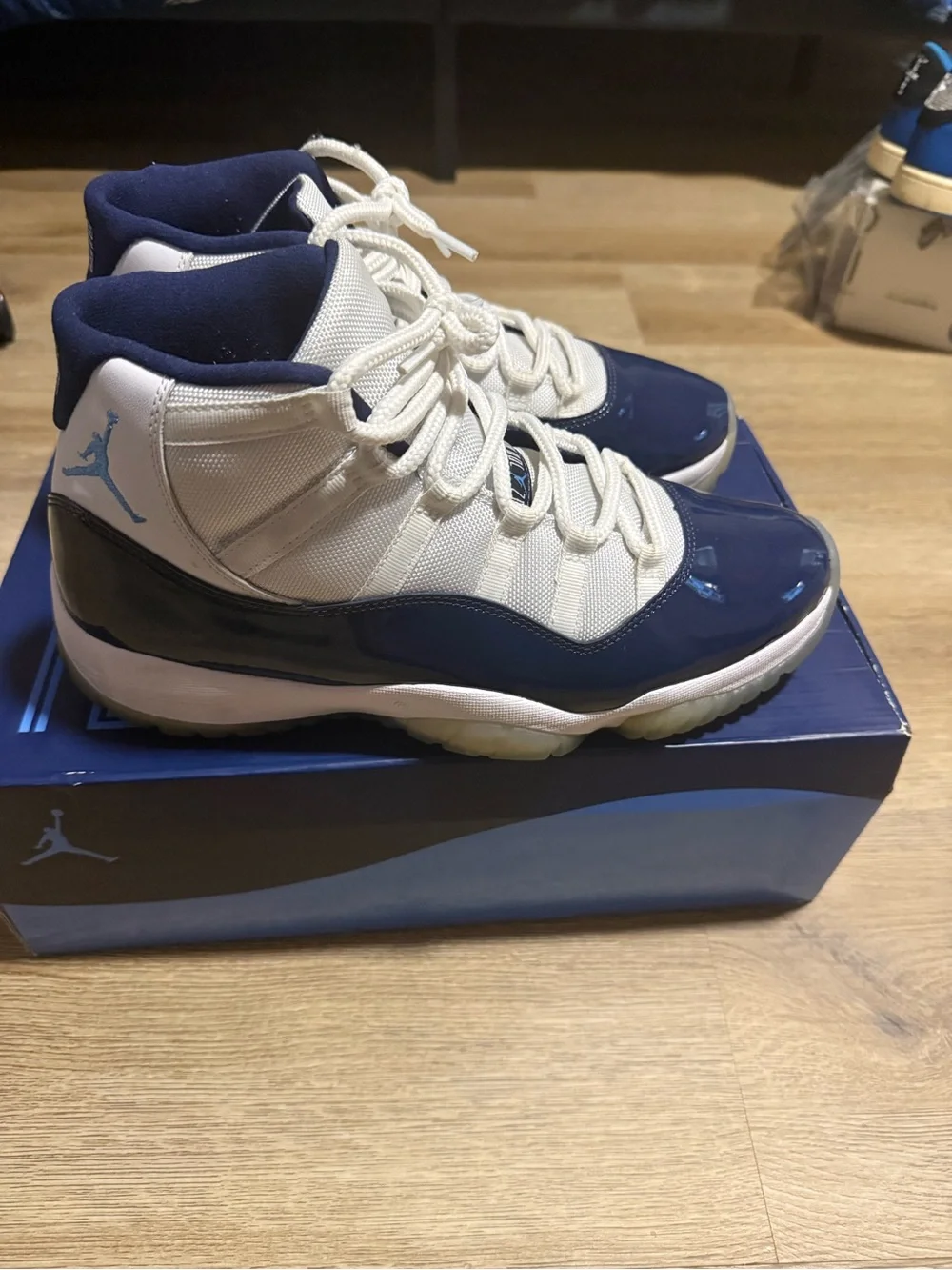Jordan Retro High-Top Sneakers in Navy and White
